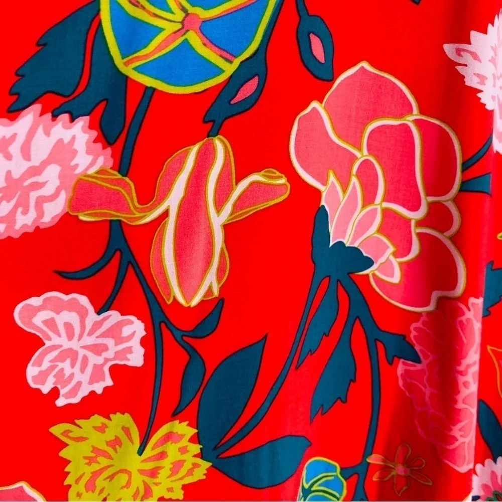 J. Crew vibrant red floral faux wrap top  mini dress. Size 2